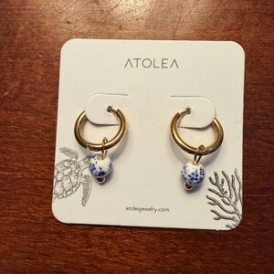 Atolea Gold Hoop Earrings with Blue and White Beads